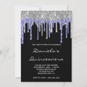 Invitation Bleu argent Parties scintillant gouttes Black Quin