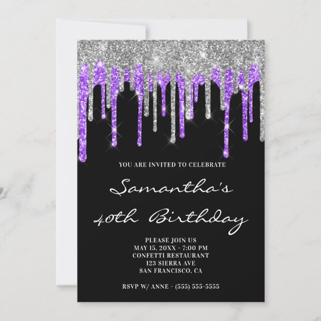 Invitation Bleu Argent Parties scintillant violet Drivers Noi (Devant)