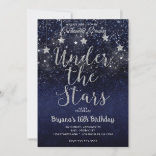 Invitation Bleu Argent Sous Les Étoiles Nuit Étoilée Sweet 16