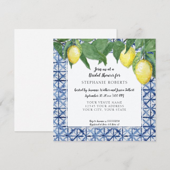 Invitation Bleu asiatique et blanc w Fête de l'mariée de la b (Devant / Derrière)