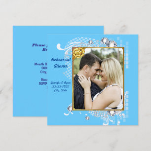 Invitation Bleu avec diamant de cadre Répétition Dîner Invita