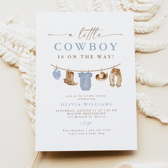 Invitation Bleu Baby Clothesline Petit Baby shower Cowboy (Créateur téléchargé)