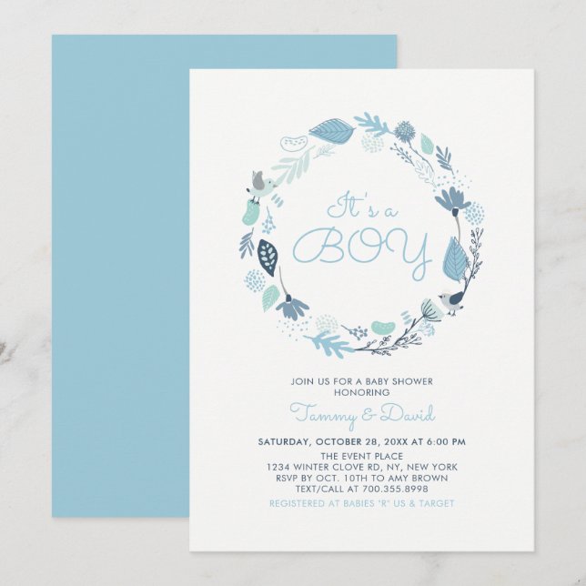 Invitation Bleu | Baby shower Couples garçons mignons (Devant / Derrière)