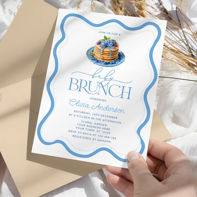 Invitation Bleu Baby shower de crêpes Brunch pour bébé (Créateur téléchargé)