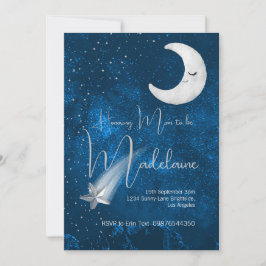 Invitation Bleu baby shower Sur La Lune Mignonne