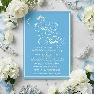 Invitation Bleu Baptême de Bébé Princesse Il était une fois