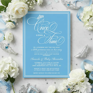 Invitation Bleu Baptême de Bébé Princesse Il était une fois