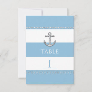 Invitation Bleu barbeau et rayures blanches ancres en diamant