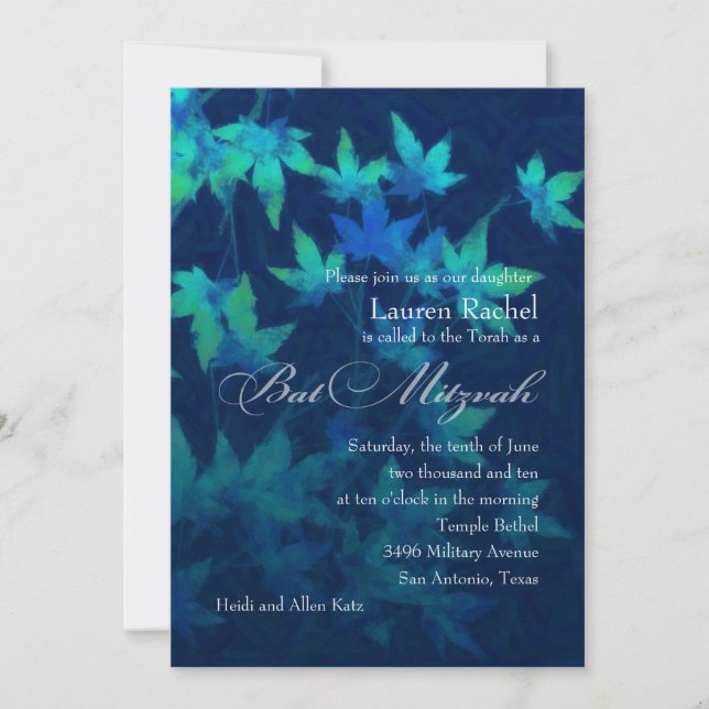 Invitation Bleu bat mitzvah Feuille (Devant)
