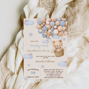 Invitation Bleu Bear Balloons Bearly Wait Baby Boy Douche