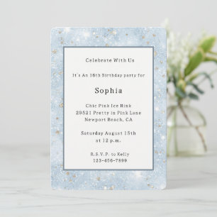 Invitation Bleu Bébé Faux Anniversaire Paillettes