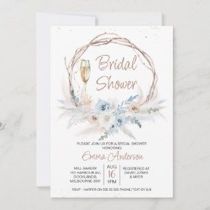Invitation Bleu Beige Boho Floral Pampas Grass Fête des marié