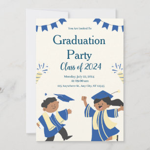 Invitation Bleu beige Illustrative Graduation Party pour enfa