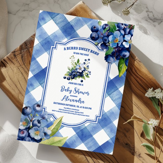 Invitation Bleu Berry baby shower doux (Créateur téléchargé)