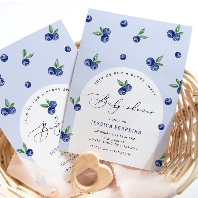 Invitation Bleu Berry baby shower doux (Créateur téléchargé)