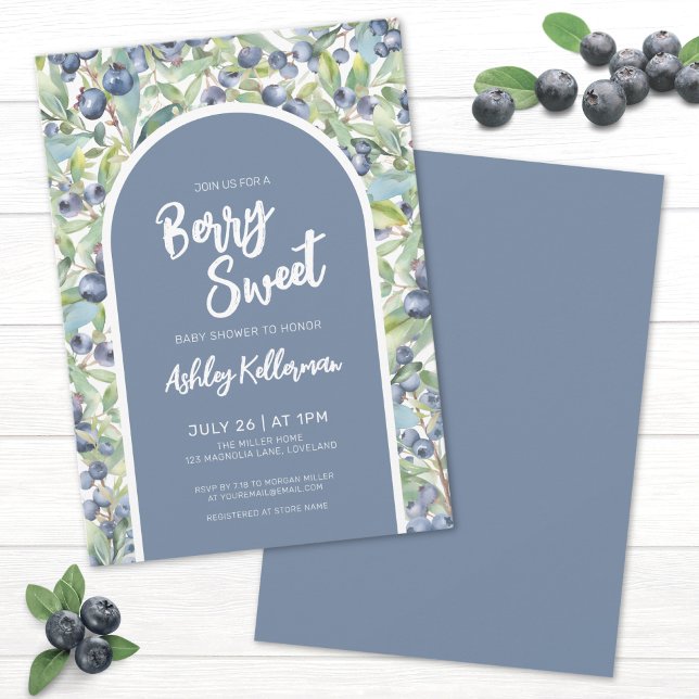 Invitation Bleu Berry Baby shower doux (Blueberry Berry Sweet Baby Shower Invitation)