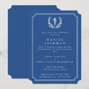 Invitation Bleu/Blanc Asclepius Médicale School Graduation