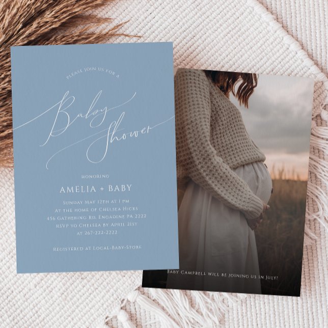 Invitation Bleu blanc | Baby shower photo (Créateur téléchargé)