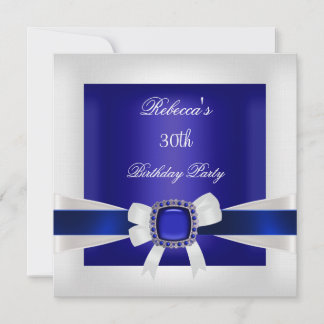 Invitation Bleu Blanc Bijoux Bow 30e Anniversaire Fête Argent
