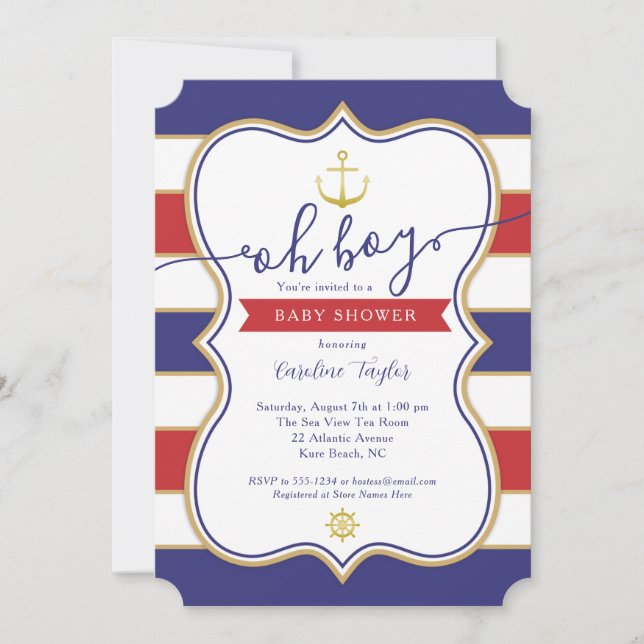 Invitation Bleu blanc bleu marine 4juillet Baby shower garçon (Devant)