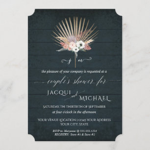 Invitation Bleu blanc BOHO Tropical Floral Douche en couple