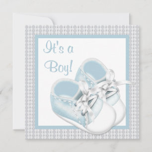 Invitation Bleu Blanc Chaussures Bleu Dentelle Bébé Garçon Do