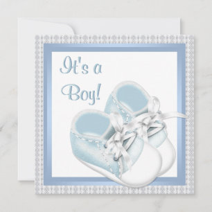 Invitation Bleu Blanc Chaussures Bleu Dentelle Bébé Garçon Do