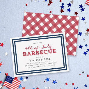 Invitation Bleu blanc et En vichy rouge 4 juillet barbecue