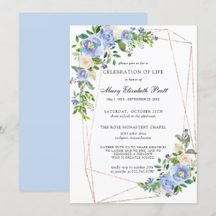 Invitation Bleu Blanc Floral Géométrique Célébration de la vi