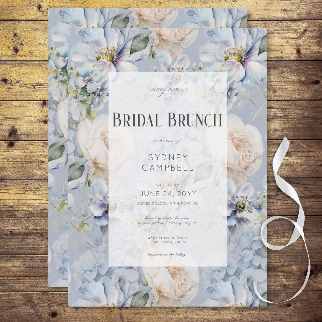 Invitation Bleu & Blanc Floral Rustique Romantique Bridal Bru (Blue & White Floral Rustic Romantic Bridal Brunch Invitation)