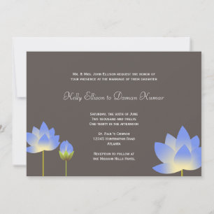 Invitation Bleu blanc lotus fleurs ardoise moderne gris maria
