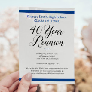 Invitation Bleu Blanc Minimaliste 40 ans 40ème Classe Réunion