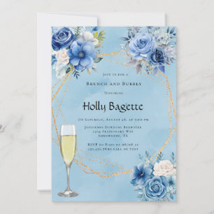 Invitation Bleu blanc Peony Rose Brunch et Bubbly