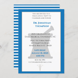 Invitation Bleu blanc pilon de mortier Pharmacy Graduation