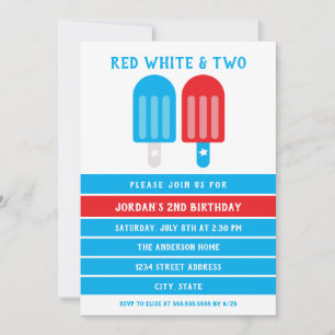 Invitation Bleu blanc rouge 4 juillet 2 Anniversaire
