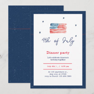 Invitation Bleu blanc rouge minimaliste 4 juillet dîner