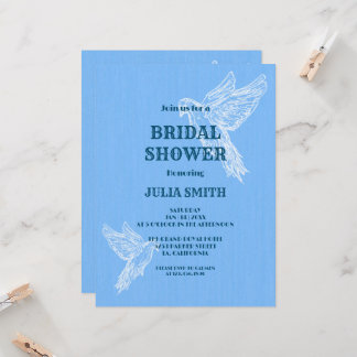 Invitation Bleu Blanc Simple Elégant Oiseau | FÊTE DES MARIÉE