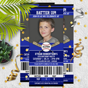 Invitation Bleu Blanc Style Billet Baseball Anniversaire