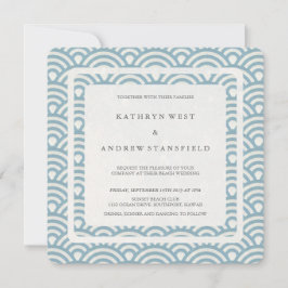 Invitation Bleu + Blanc Stylisé Vagues Moderne Plage Mariage