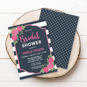 Invitation Bleu Blancs Fête des mariées Roses Roses Rose