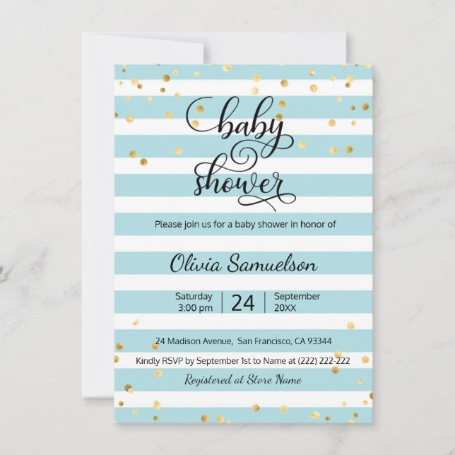 Invitation Bleu Bleu Blancs Or Baby shower GARY (Devant)