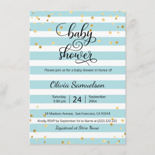 Invitation Bleu Bleu Blancs Or Baby shower GARY