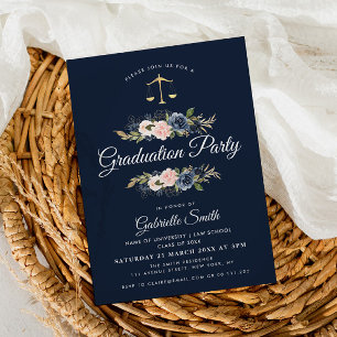 Invitation Bleu bleu bleu floral de la marine