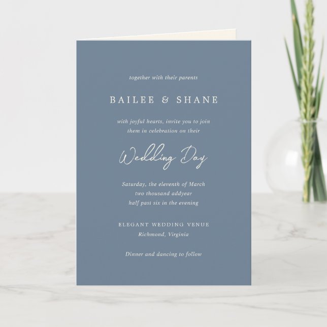Invitation Bleu bleu clair simple Mariage moderne (Devant)