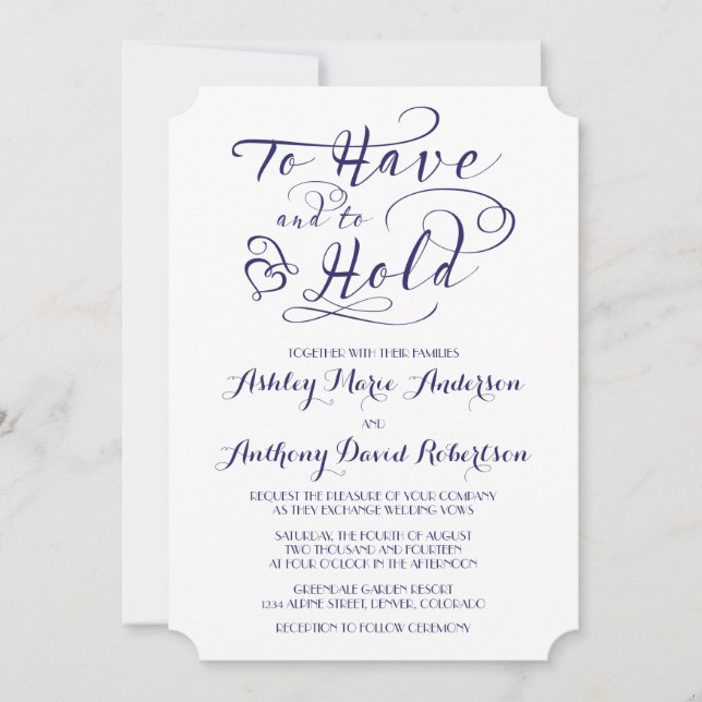 Invitation Bleu Bleu De La Marine Pour Avoir À Tenir Mariage  (Devant)