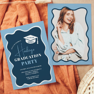 Invitation Bleu bleu marine cadre ondulé