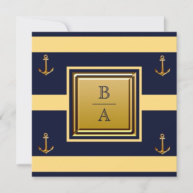 Invitation Bleu bleu marine Jaune Ancre Mariage (Devant)