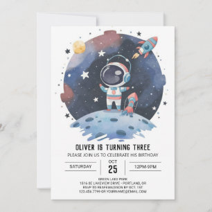 Invitation Bleu Boho Astronaut cosmique Boy Anniversaire