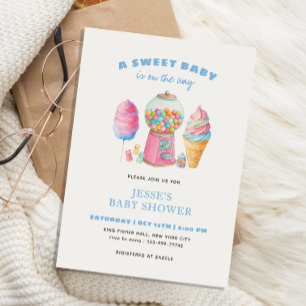 Invitation Bleu bonbon Un Baby shower sucré est en route