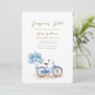 Invitation Bleu Bonjour Bébé Ballon Bicyclette Baby shower